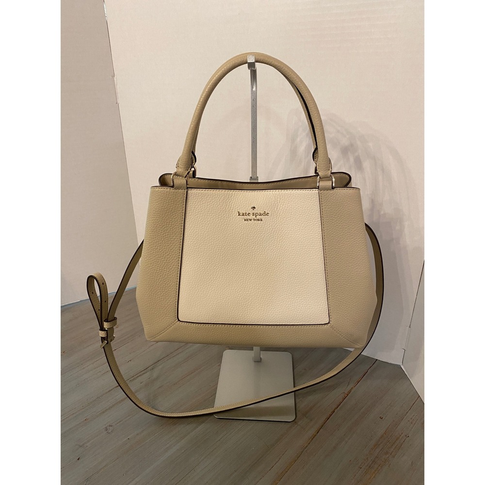 Kate Spade New York Pebbled Leather Satchel Crossbody Bag Beige Cream Two-Tone